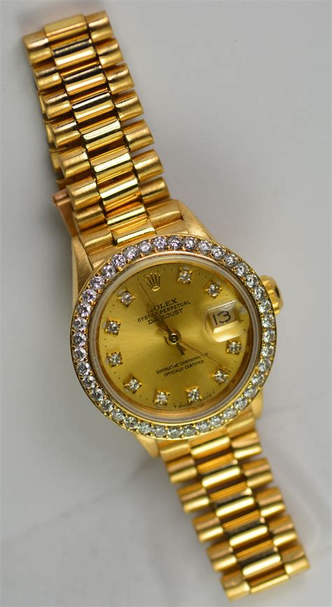 rolex gold and diamond watches|gold Rolex with diamond bezel.